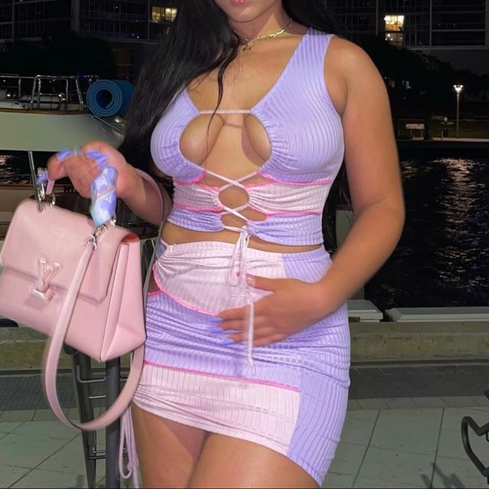 ❌SOLD❌ wo piece pink lavender tie up skirt set